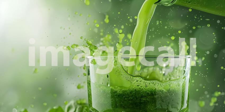 Pouring green juice into a glass background - Ai Generated