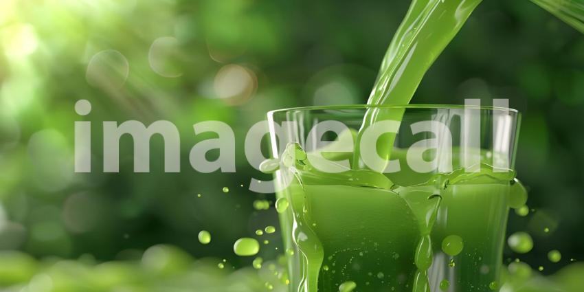 Pouring green juice into a glass background - Ai Generated