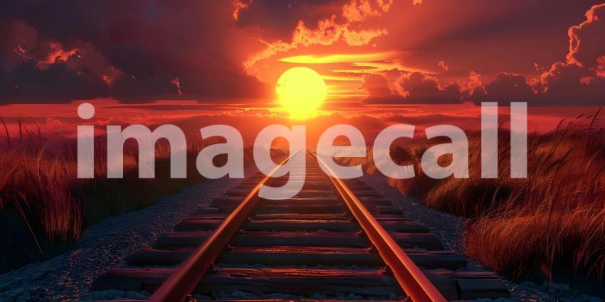 Railway track in the sunset background - Ai Generated