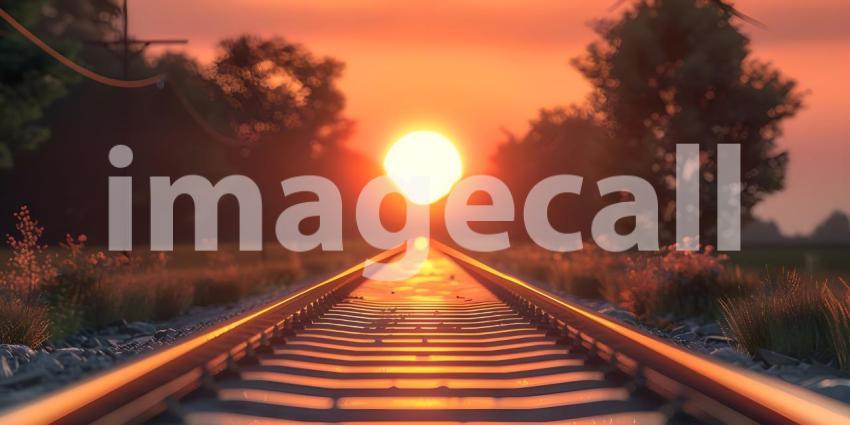 Railway track in the sunset background - Ai Generated