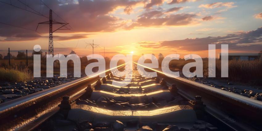 Railway track in the sunset background - Ai Generated