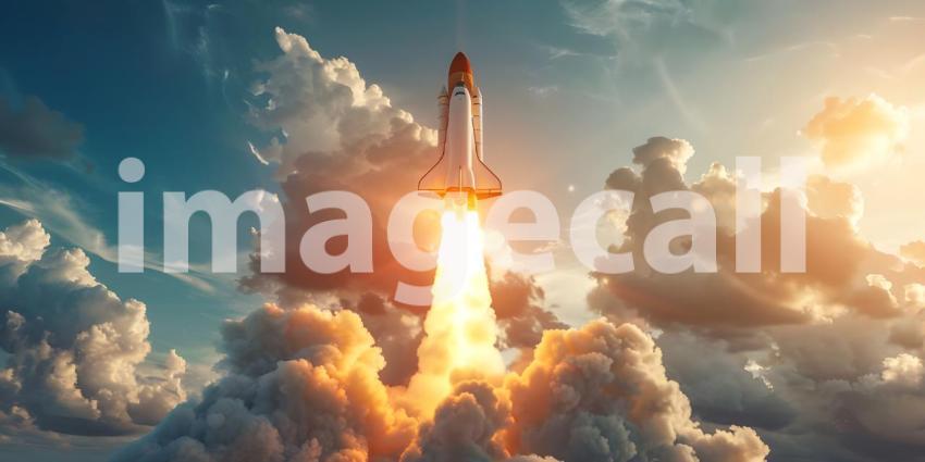 Spaceship Rocket launching into the sky - Ai Generated