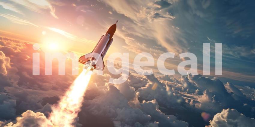 Spaceship Rocket launching into the sky - Ai Generated