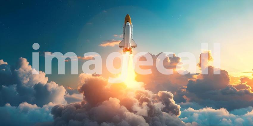 Spaceship Rocket launching into the sky - Ai Generated