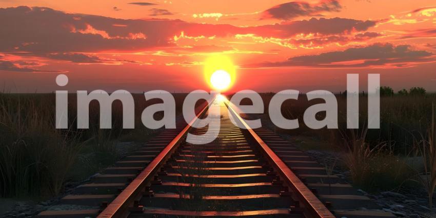 Railway track in the sunset background - Ai Generated