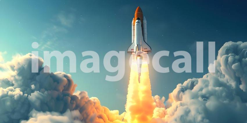 Spaceship Rocket launching into the sky - Ai Generated