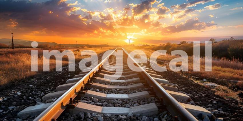 Railway track in the sunset background - Ai Generated