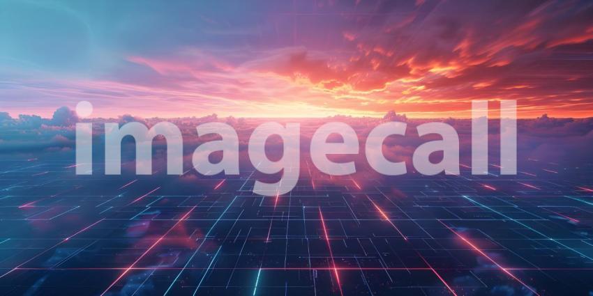 Sci-Fi Background Futuristic Technology Grid landscape - Ai Generated