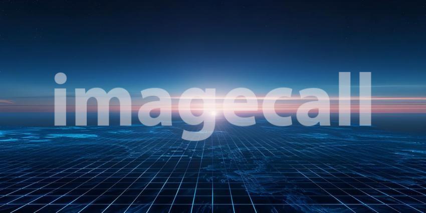 Sci-Fi Background Futuristic Technology Grid landscape - Ai Generated