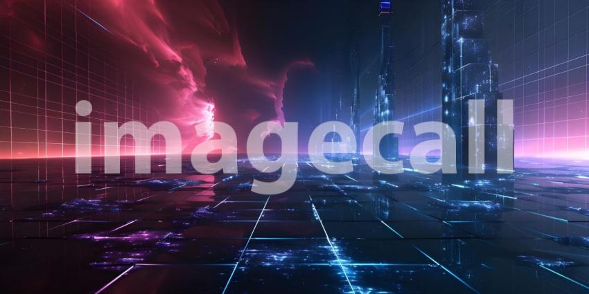 Sci-Fi Background Futuristic Technology Grid landscape - Ai Generated