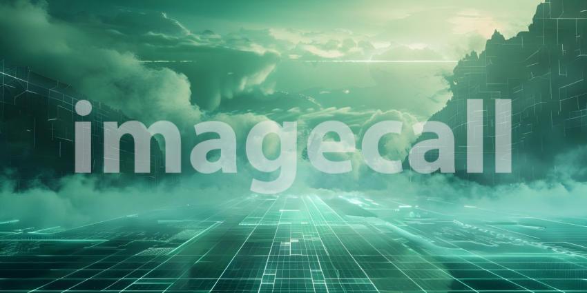 Sci-Fi Background Futuristic Technology Grid landscape - Ai Generated