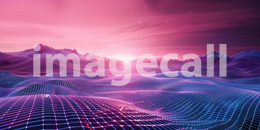 Sci-Fi Background Futuristic Technology Grid landscape - Ai Generated