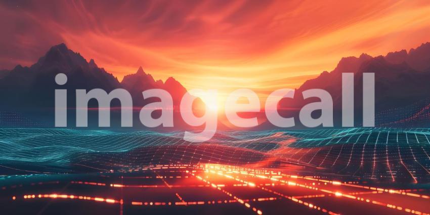 Sci-Fi Background Futuristic Technology Grid landscape - Ai Generated