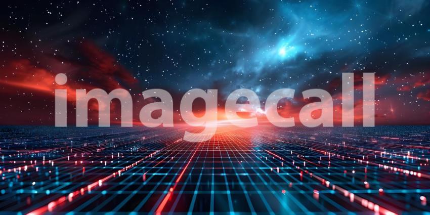Sci-Fi Background Futuristic Technology Grid landscape - Ai Generated