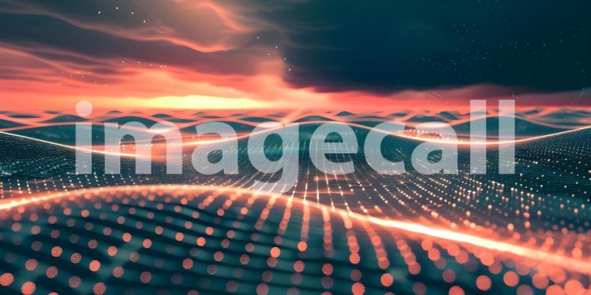 Sci-Fi Background Futuristic Technology Grid landscape - Ai Generated