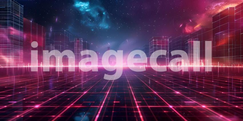 Sci-Fi Background Futuristic Technology Grid landscape - Ai Generated