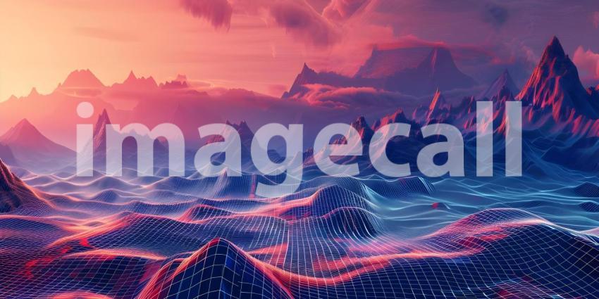 Sci-Fi Background Futuristic Technology Grid landscape - Ai Generated