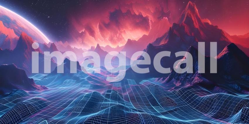 Sci-Fi Background Futuristic Technology Grid landscape - Ai Generated