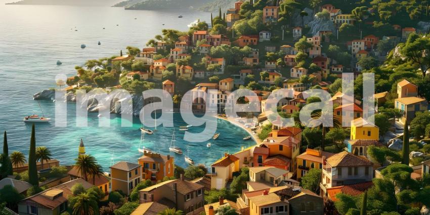 Small town on the Mediterranean Sea background - Ai Generated