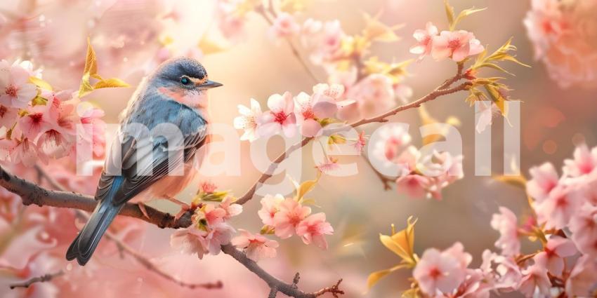 Songbird in Cherry Blossoms background - Ai Generated