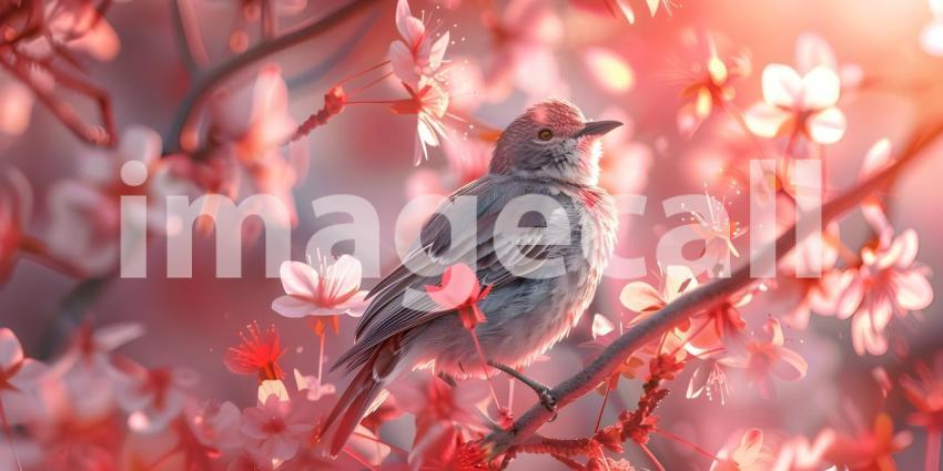 Songbird in Cherry Blossoms background - Ai Generated