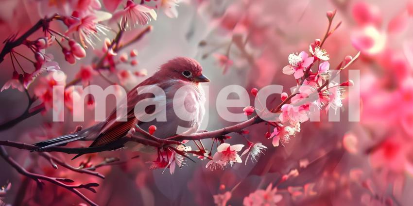 Songbird in Cherry Blossoms background - Ai Generated