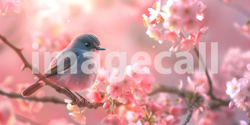 Songbird in Cherry Blossoms background - Ai Generated