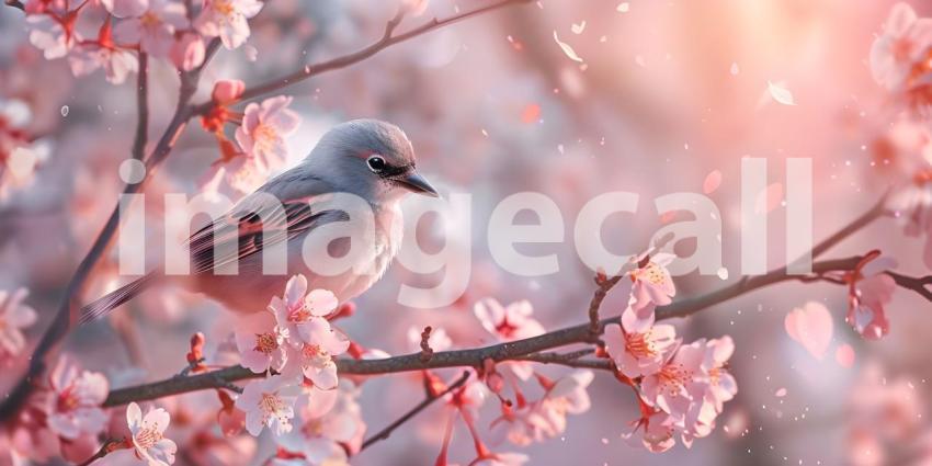 Songbird in Cherry Blossoms background - Ai Generated