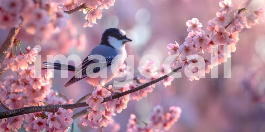 Songbird in Cherry Blossoms background - Ai Generated