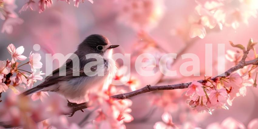 Songbird in Cherry Blossoms background - Ai Generated