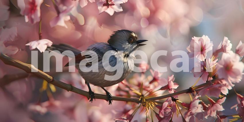 Songbird in Cherry Blossoms background - Ai Generated