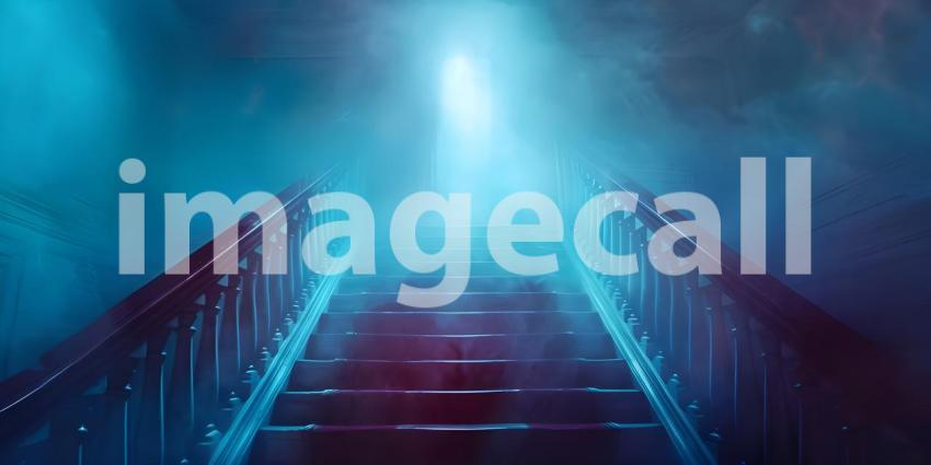 Spooky staircase with fog and a glowing ghostly apparition background - Ai Generated