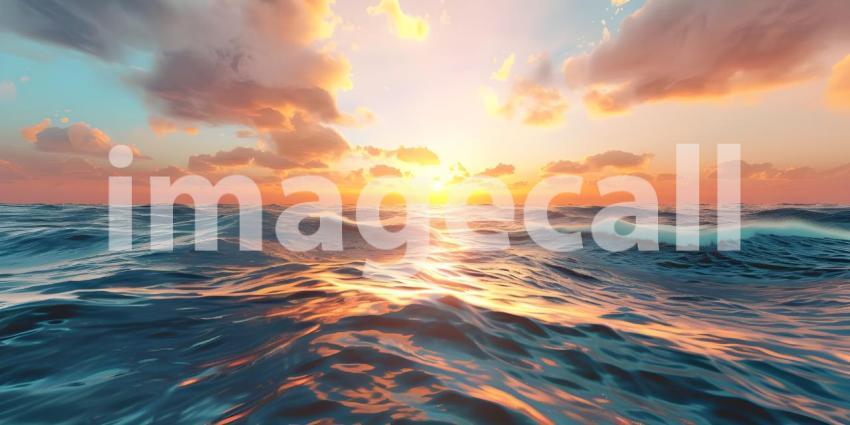 Seascape Sunrise Background, Ocean Sunrise Skyline, Sunrise Seascape View - Ai Generated