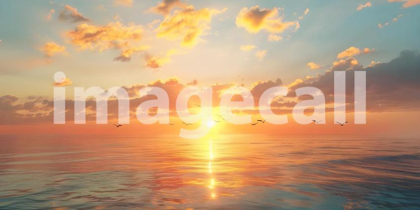 Seascape Sunrise Background, Ocean Sunrise Skyline, Sunrise Seascape View - Ai Generated