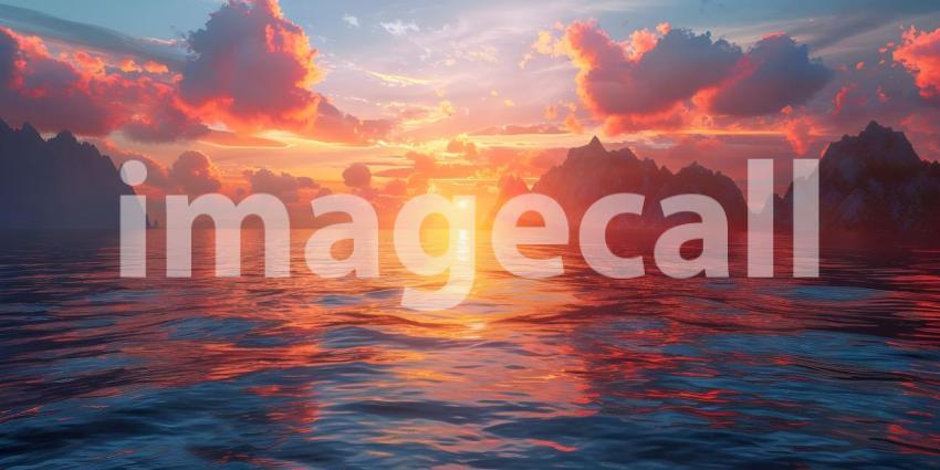 Seascape Sunrise Background, Ocean Sunrise Skyline, Sunrise Seascape View - Ai Generated