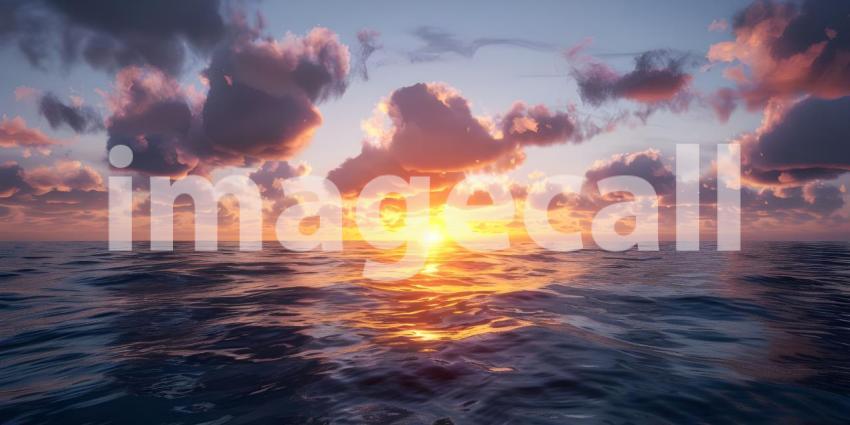 Seascape Sunrise Background, Ocean Sunrise Skyline, Sunrise Seascape View - Ai Generated