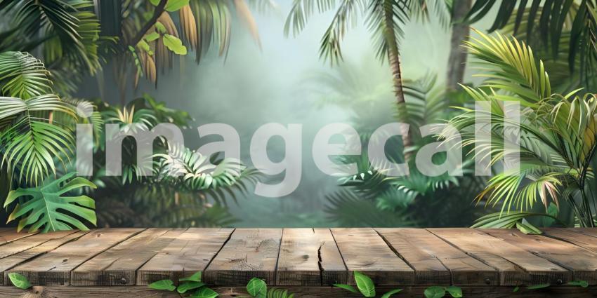 Tropical background wooden table background - Ai Generated