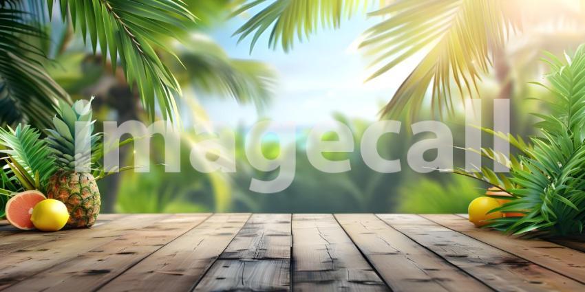 Tropical background wooden table background - Ai Generated