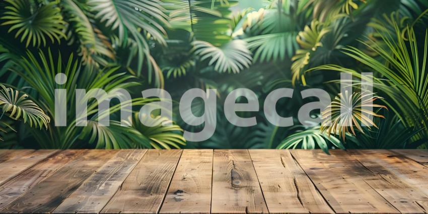 Tropical background wooden table background - Ai Generated