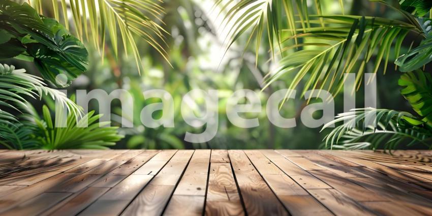 Tropical background wooden table background - Ai Generated