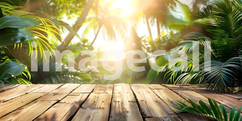 Tropical background wooden table background - Ai Generated