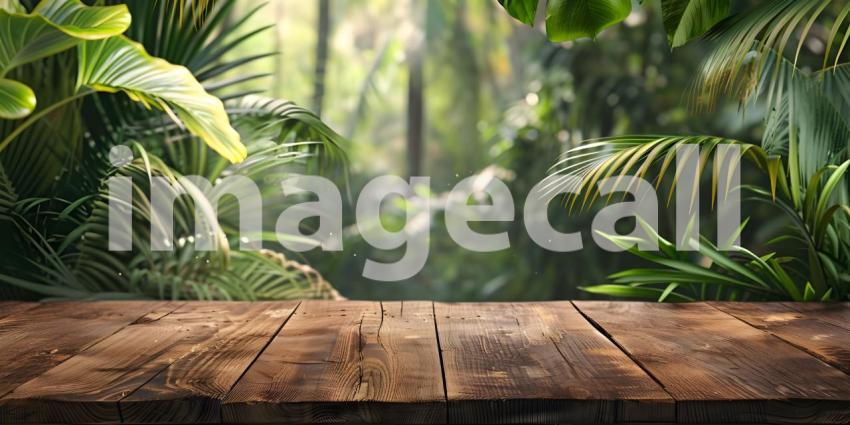 Tropical background wooden table background - Ai Generated