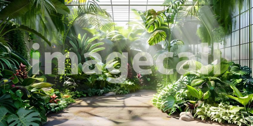 Tropical house with many plants background - Ai Generated