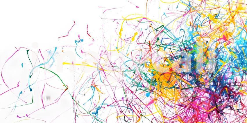 Vibrant Scribbles on White Background, Colorful Abstract Scribbl