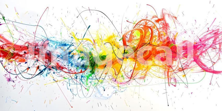Vibrant Scribbles on White Background, Colorful Abstract Scribbl