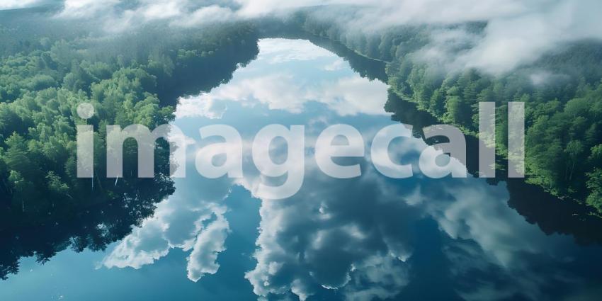 Sky Reflected in River: Aerial View Background, Background of River Reflecting Sky in Aerial View - Ai Generated