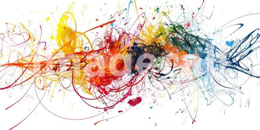 Vibrant Scribbles on White Background, Colorful Abstract Scribbl