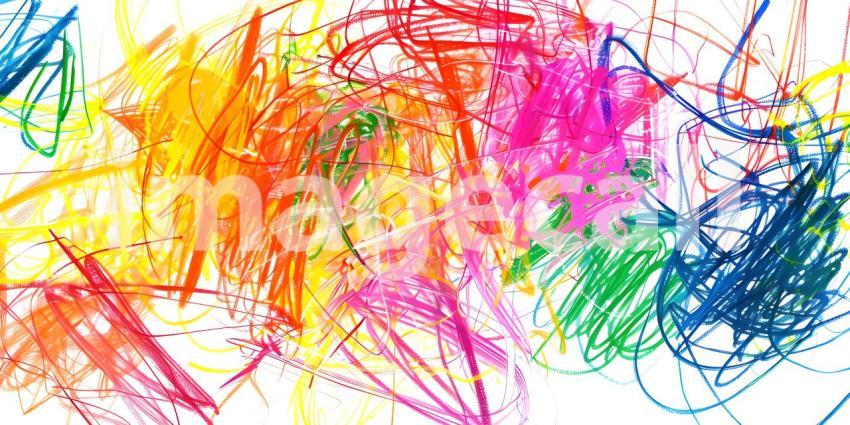 Vibrant Scribbles on White Background, Colorful Abstract Scribbl