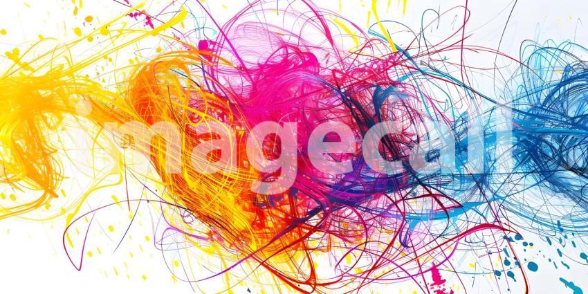 Vibrant Scribbles on White Background, Colorful Abstract Scribbl