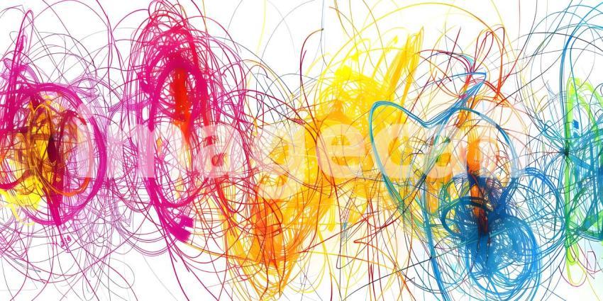 Vibrant Scribbles on White Background, Colorful Abstract Scribbl